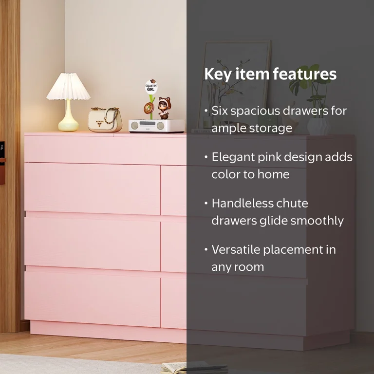 Ktaxon, 6 Drawer Double Dresser, Pink, Wood Storage Cabinet