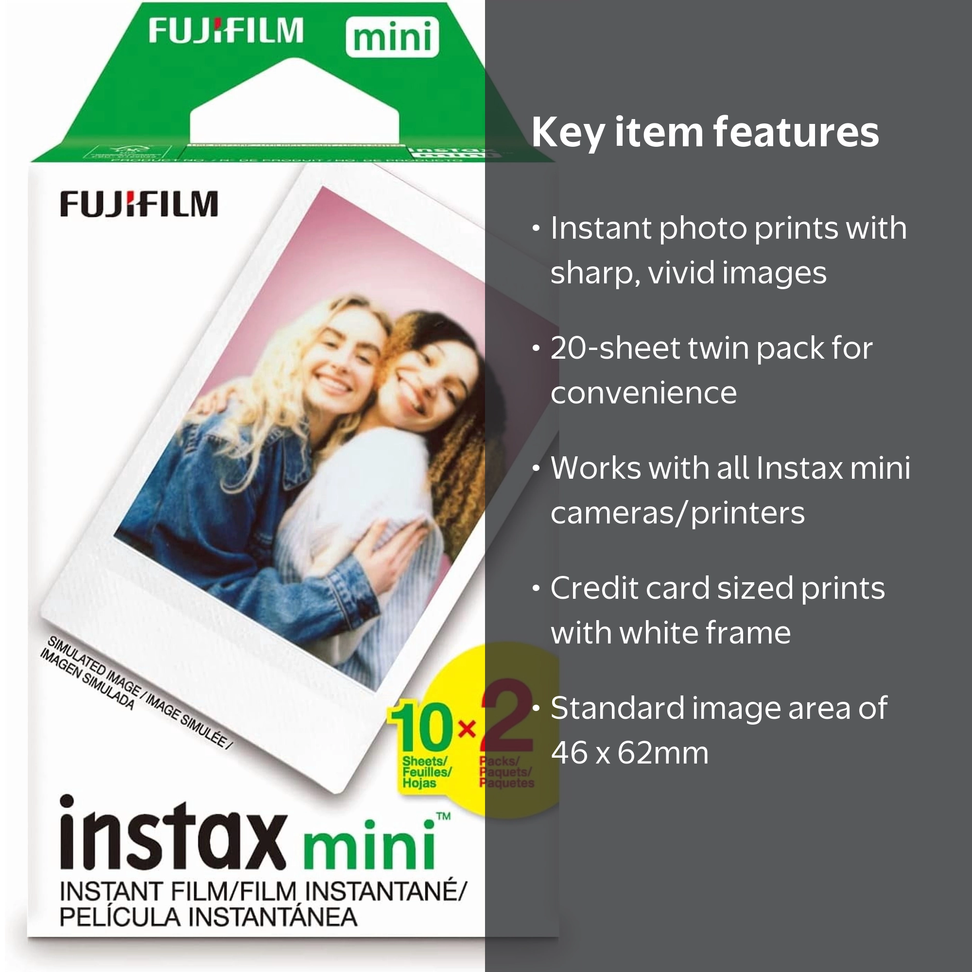 Fujifilm, Instax Mini Film, Twin Pack, 20 Sheets, Credit Card