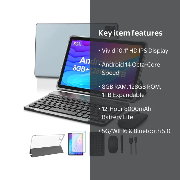 Android 13 Tablet, 10 inch, Quad-Core CPU, 8GB RAM, 128GB ROM, HD