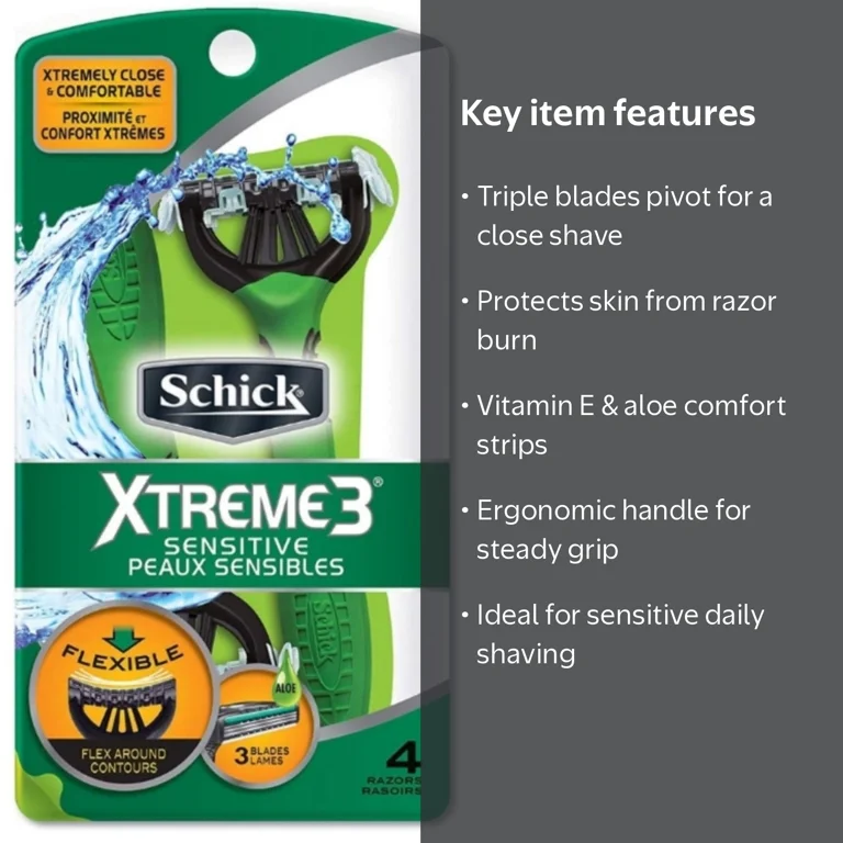 Schick Xtreme3 Sensitive Disposable Razors, 4ct, Vitamin E & Aloe