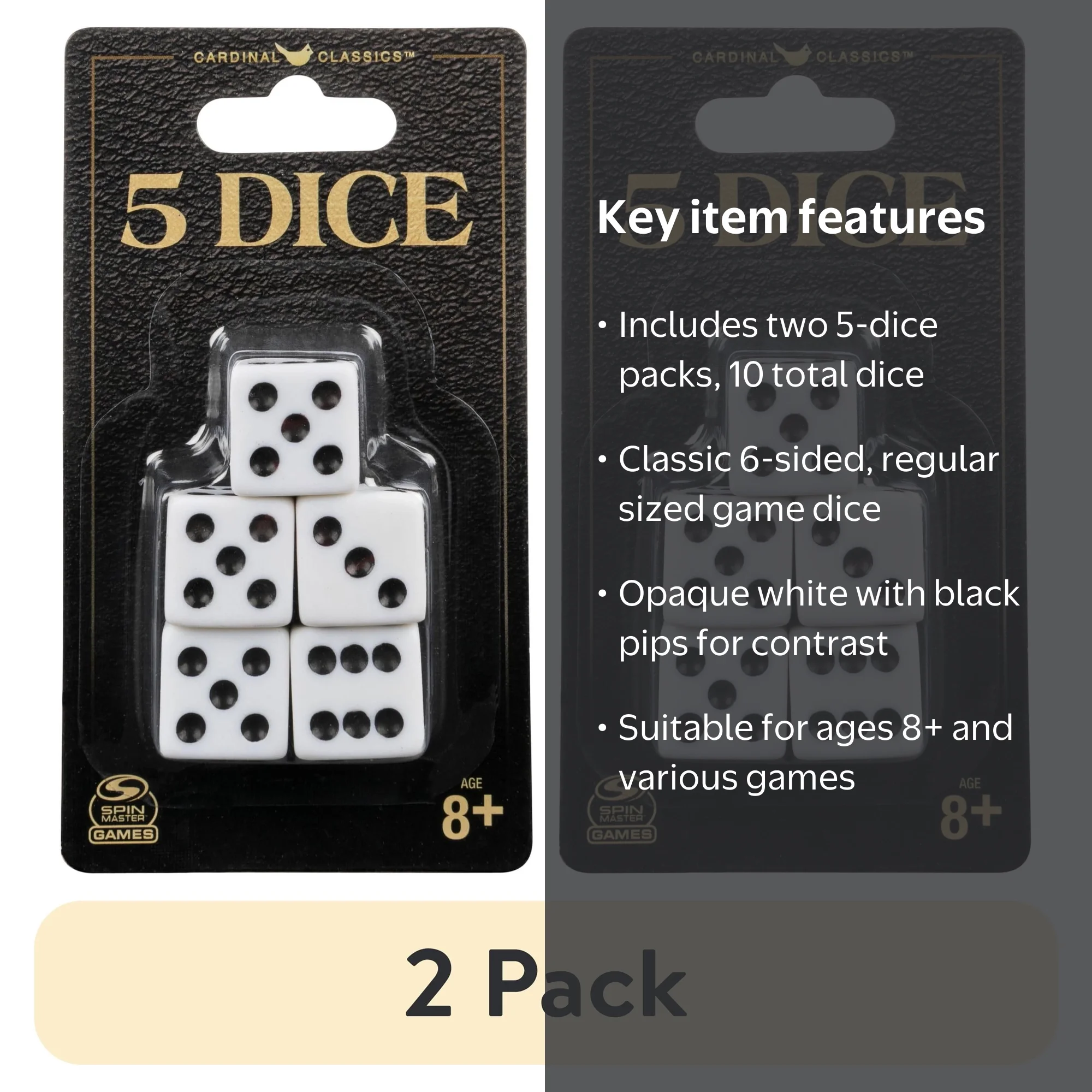 2 pack) Spin Master Games, 5 Dice Set, Replacement Dice for Board
