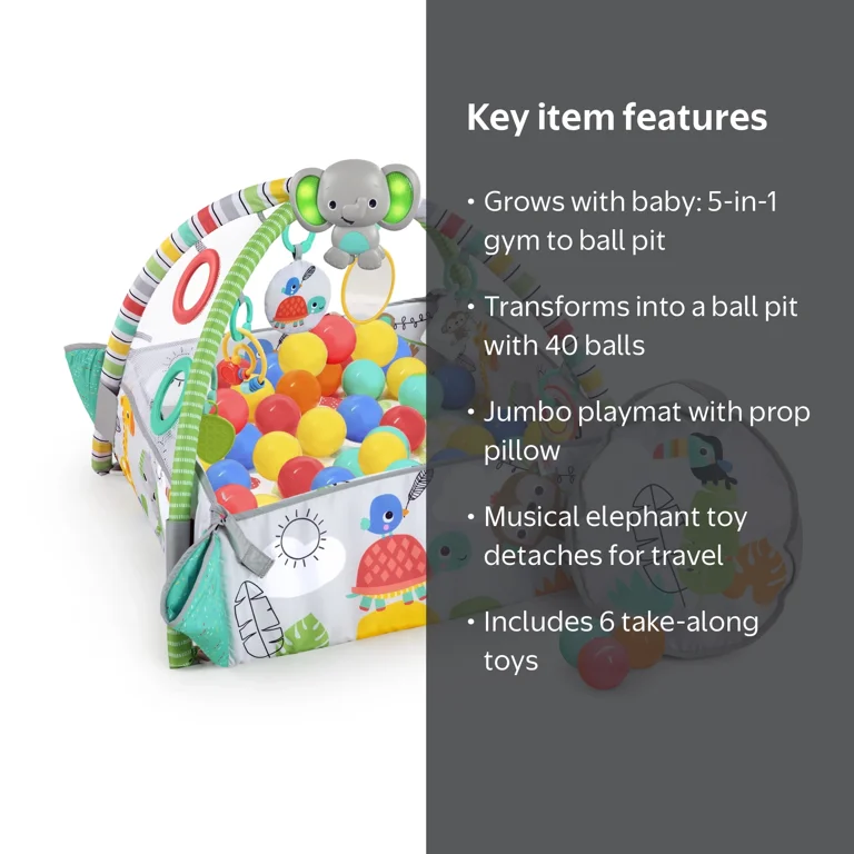 Bright Starts, 5-in-1 Your Way Ball Play, Jumbo Play Mat with 40