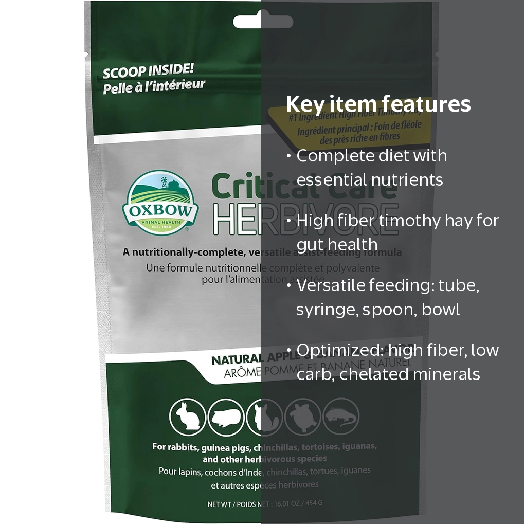 Oxbow Critical Care Probiotic Pet Food, Powdered Vitamins, Manzana