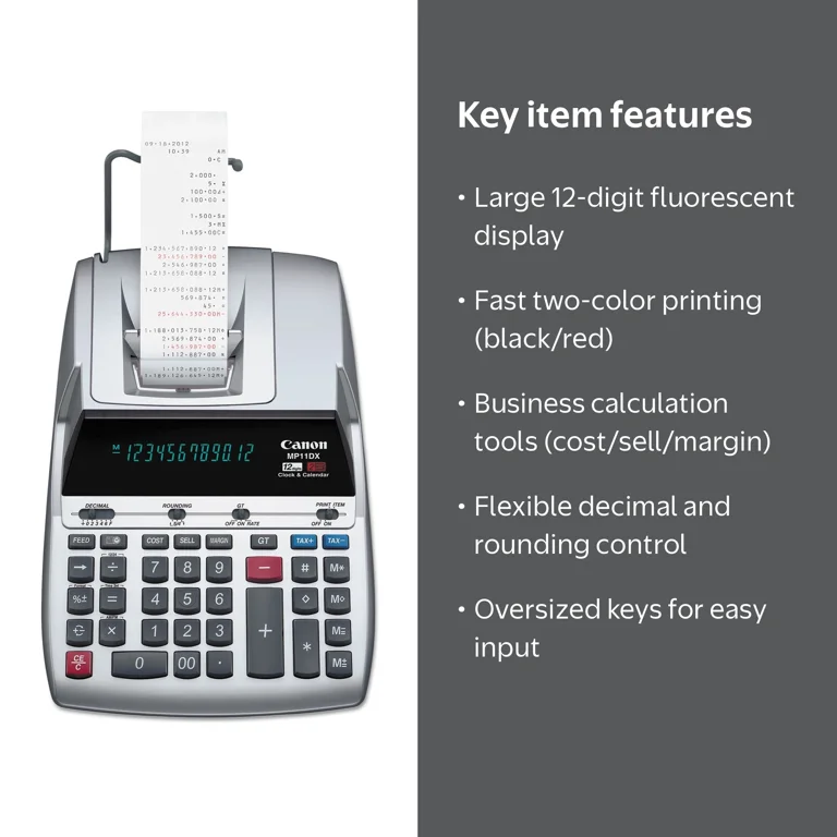 Canon MP11DX Ribbon Printing Calculator, 12-Digit, Black/Red