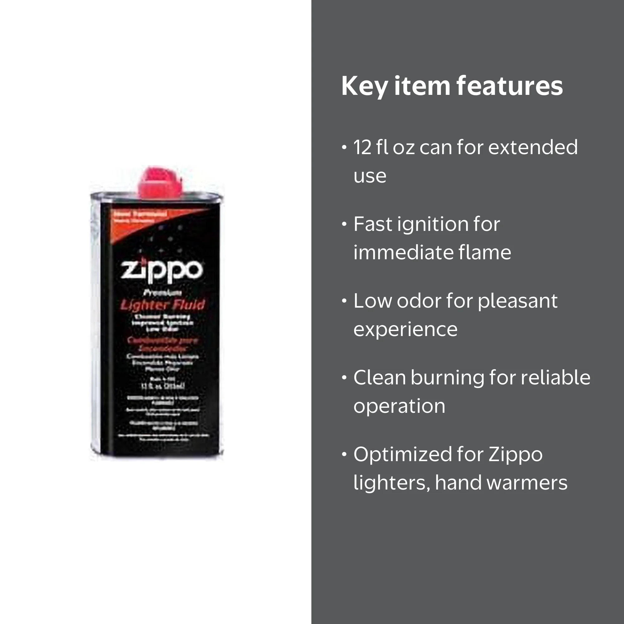 Zippo 12 oz Lighter Fluid, can, Fast ignition, Low odor, Clean burning