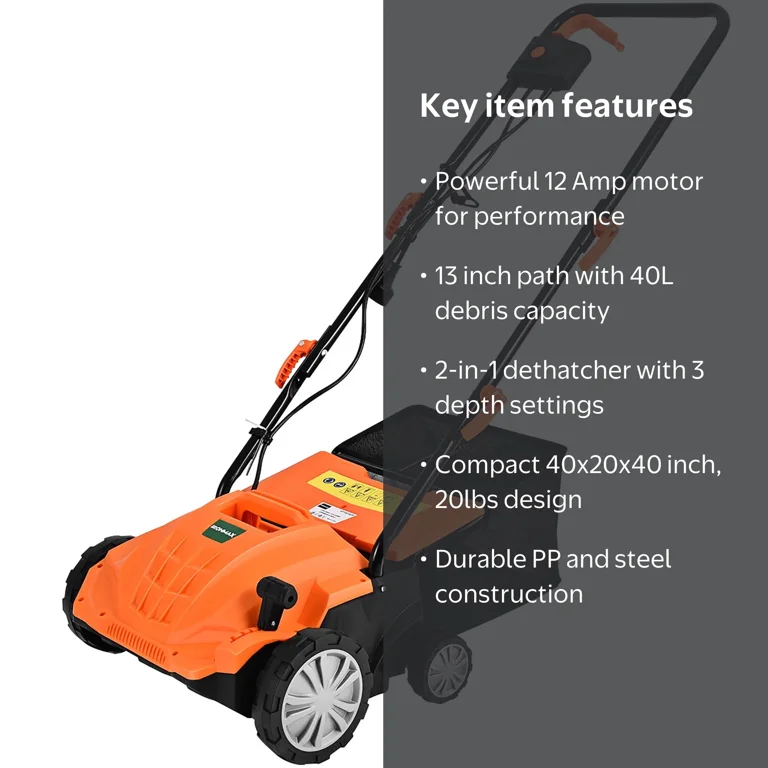 IronMax 12Amp Electric Lawn Dethatcher/Scarifier with 40L Grass