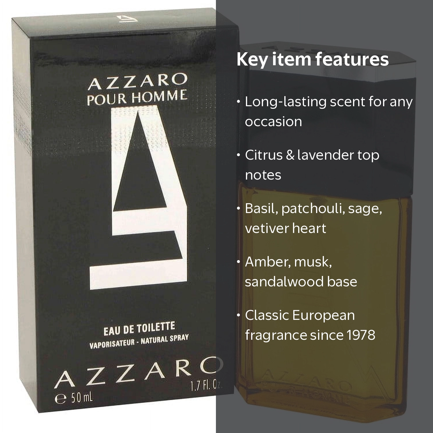 Azzaro Intense Pure Fragrance, Pour Homme Cologne for Men, 1.7 Oz