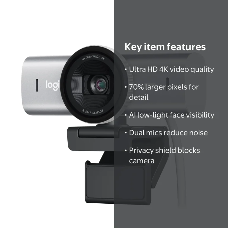 Logitech, Ultra HD 4K Webcam, MX Brio, Show Mode, Pale Gray