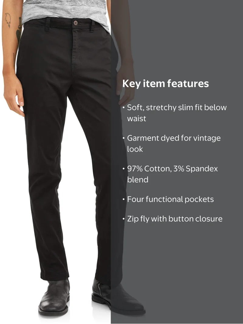 George Men's Slim Chino Pants, Stretch Fabric, 97% Cotton, Garment