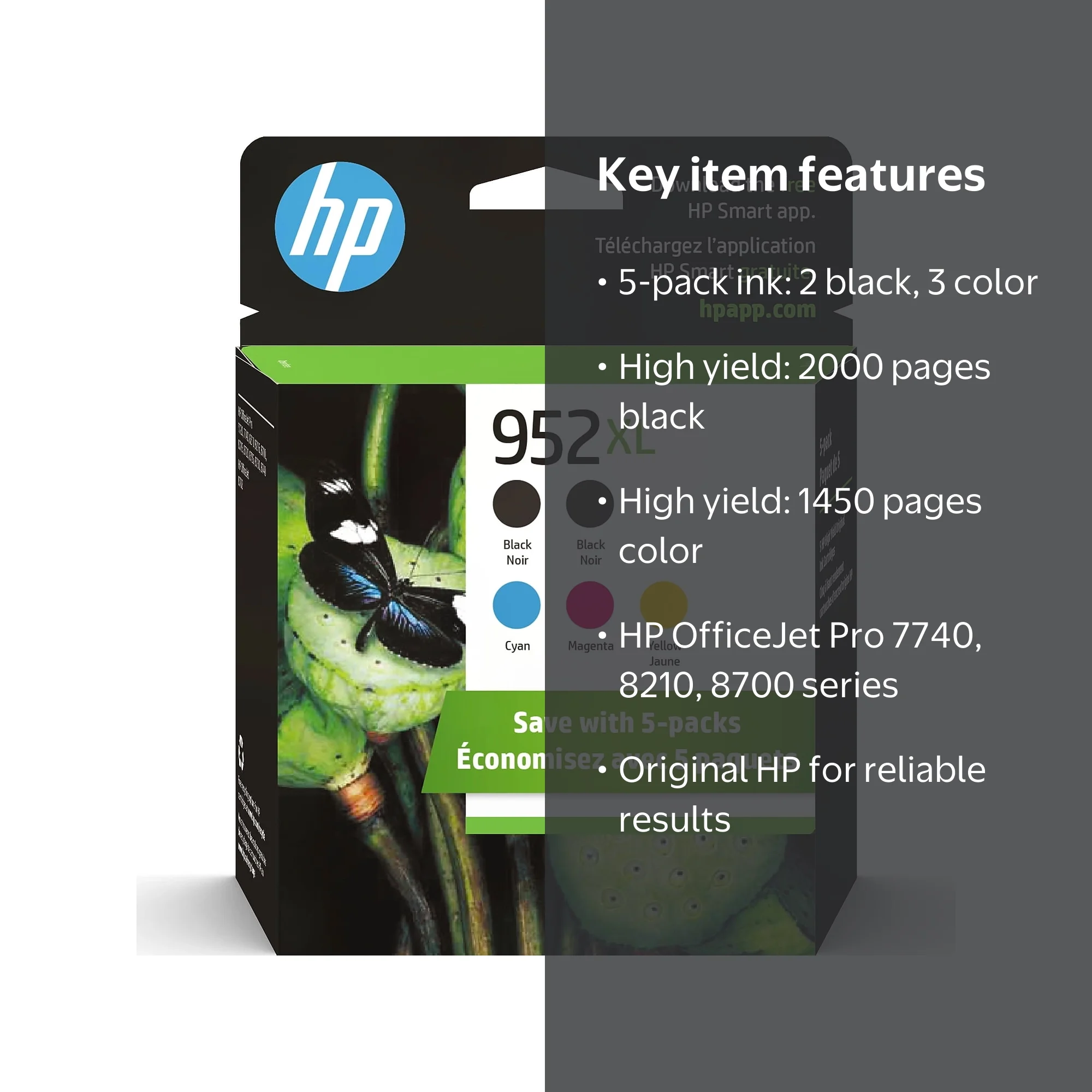 Yu&H HP, Ink Cartridge, 952XL Black/Cyan/Magenta/Yellow 5-Pack