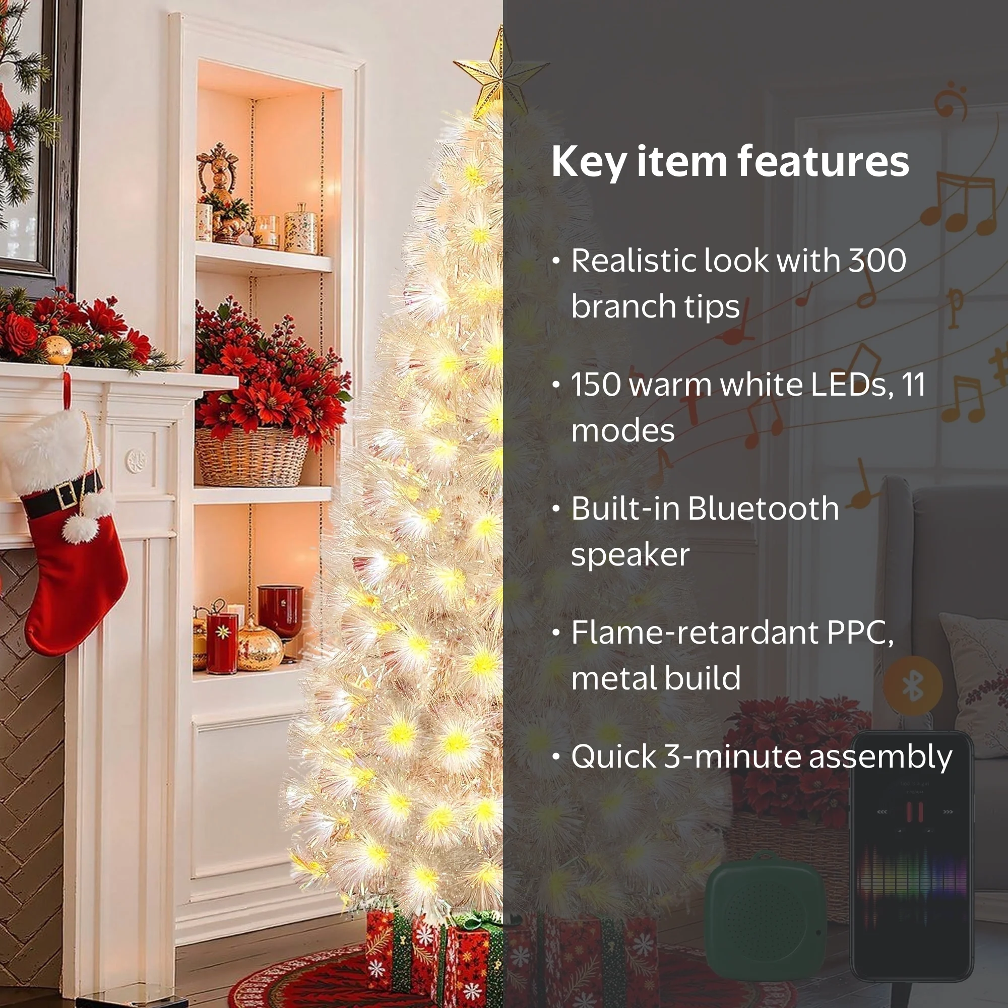 GVDV 4.5ft Pre-Lit Christmas Tree, White Artificial Christmas Tree