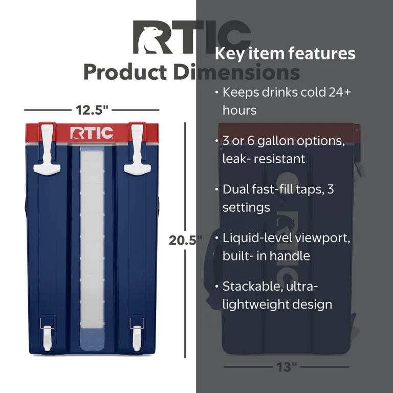 RTIC Halftime Water Cooler, 6 Gallon Hard-Sided Patriot Water