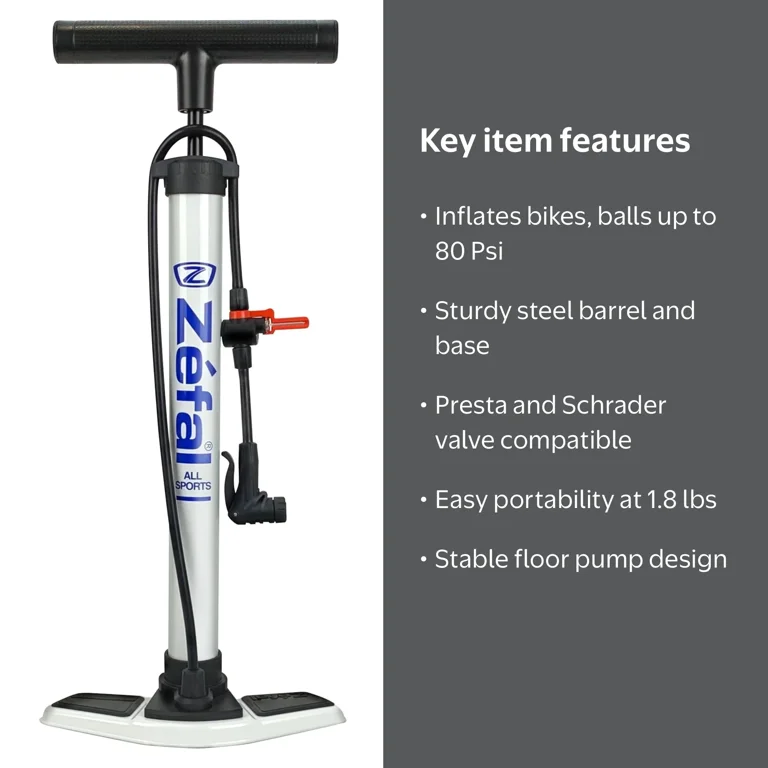 Zefal All Sports High Volume Floor Pump (Bike & Sport Ball Needle