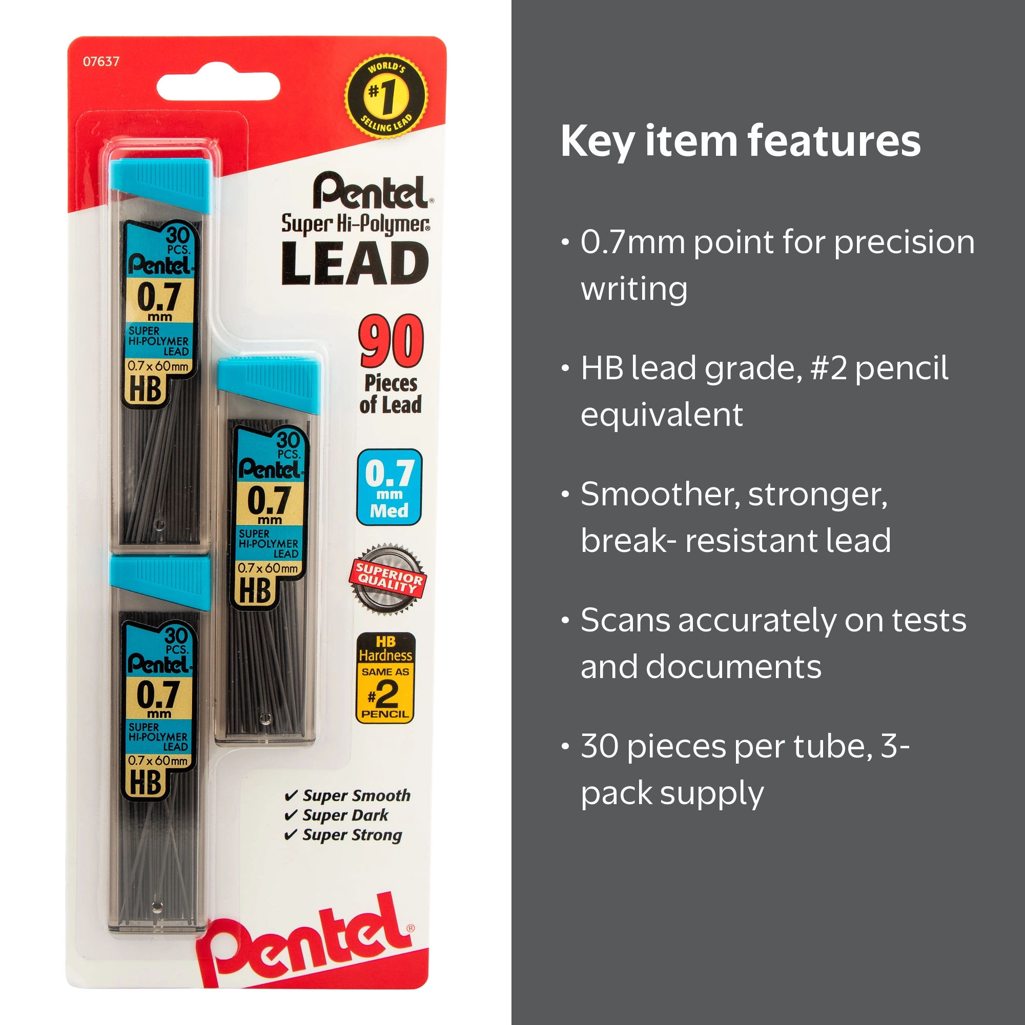 Pentel, Super Hi-Polymer Lead Refill, 0.7mm, 30 pcs Tube - Walmart.com