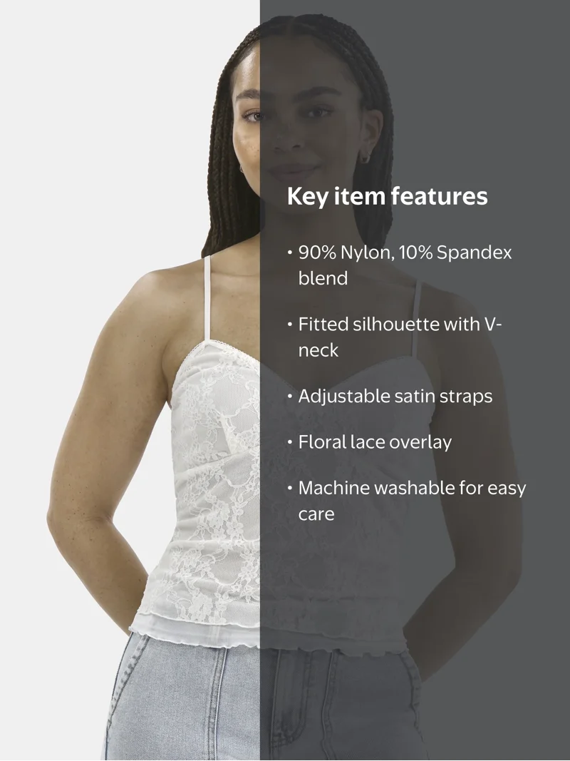 No Boundaries Lace Tank with Picot Trim, Women's - Walmart.com