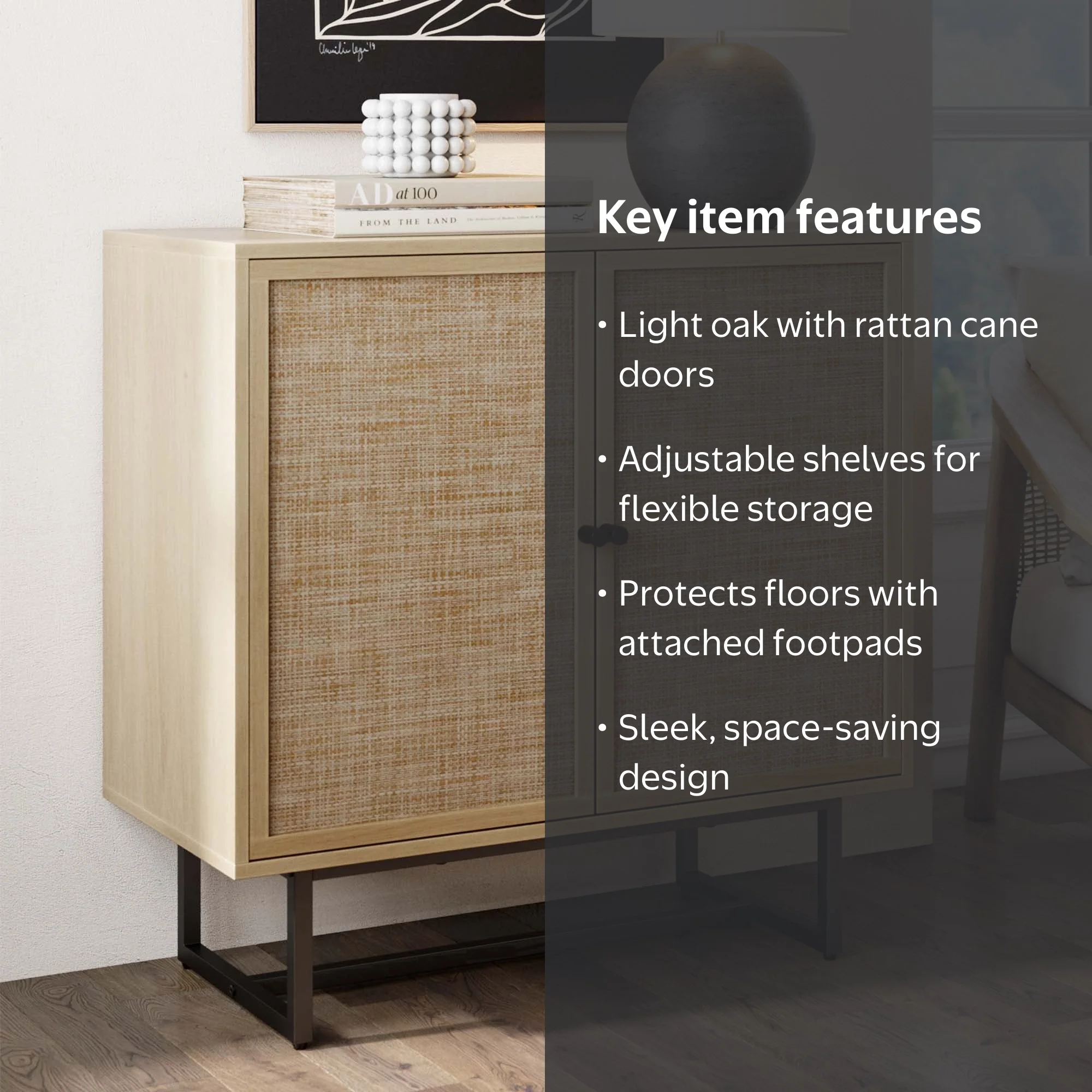 Nathan James Kova Natural Cane Rattan Doors Accent Cabinet with