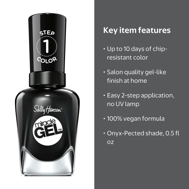 Sally Hansen Top Coat Duo Miracle Gel Nail Polish, Onyx-Pected