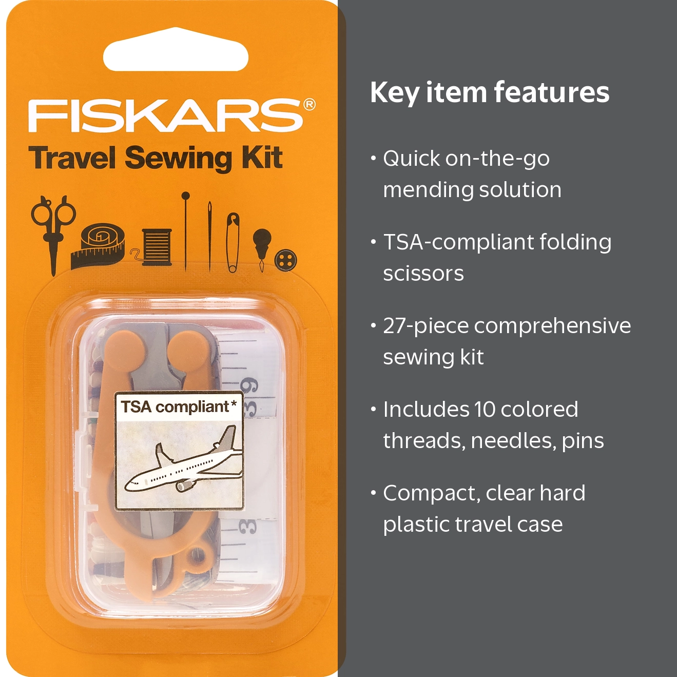 Fiskars Travel Sewing Kit with Orange TSA-Compliant Folding