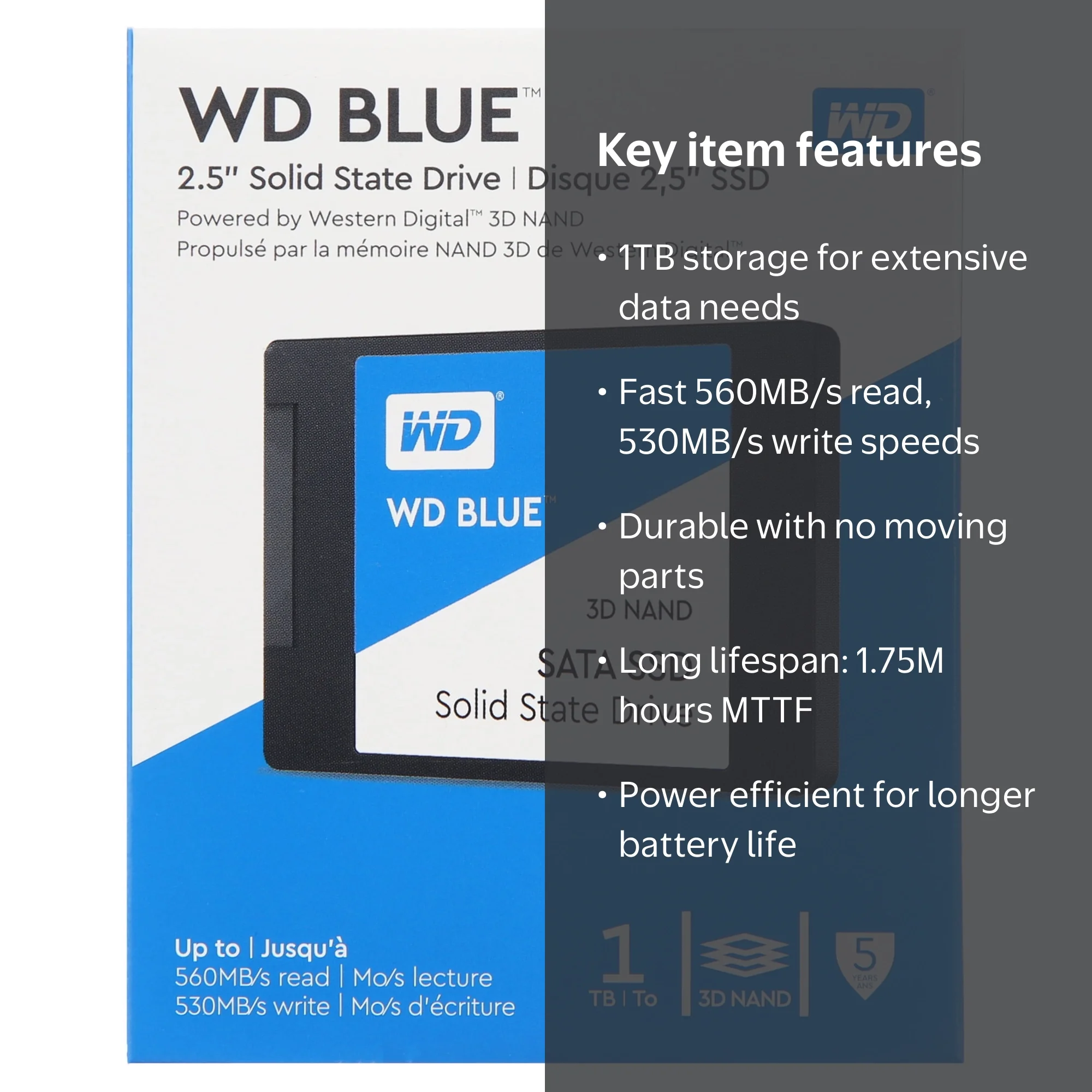 WD Blue 1TB 2.5-Inch 3D NAND SATA SSD - Solid State PC Laptop