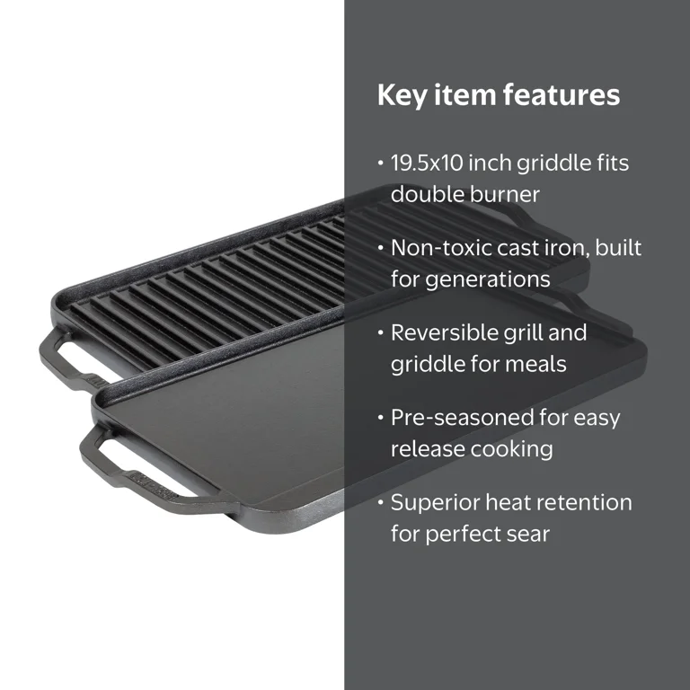 Lodge Cast Iron Reversible Grillgriddle, 19.5x10, Double Burner