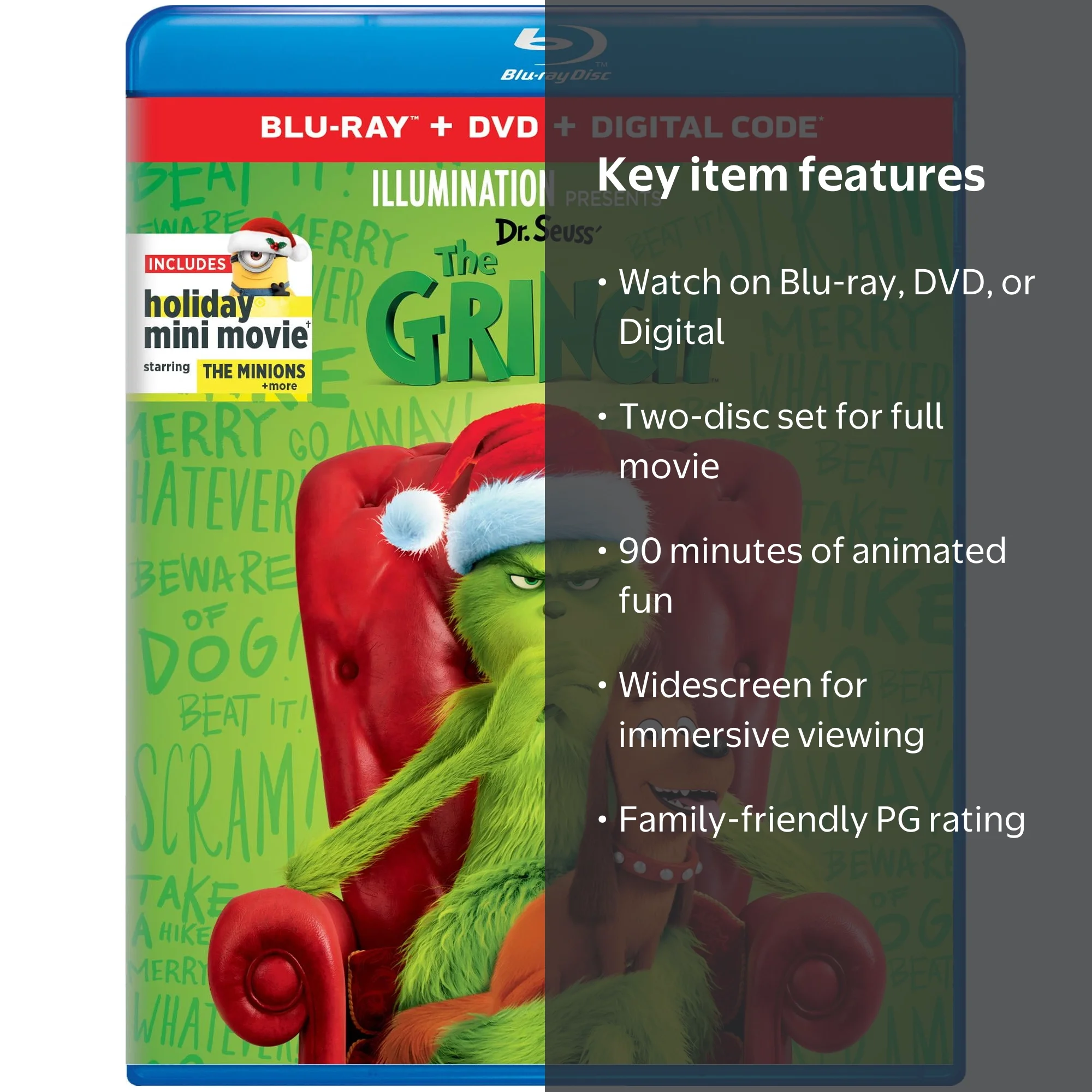 SDS, Dr. Seuss' The Grinch DVD + Digital, Blu-ray, PG, 2-disc set