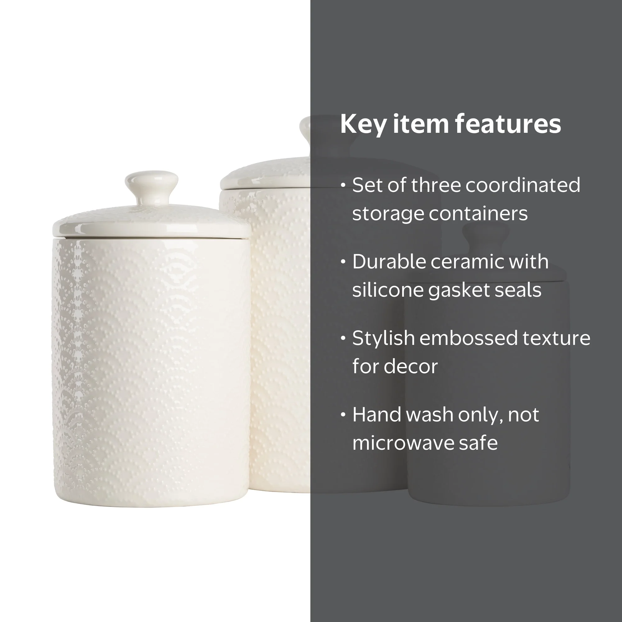 10 Strawberry Street Tide Embossed 3 Piece Ceramic Canister Set