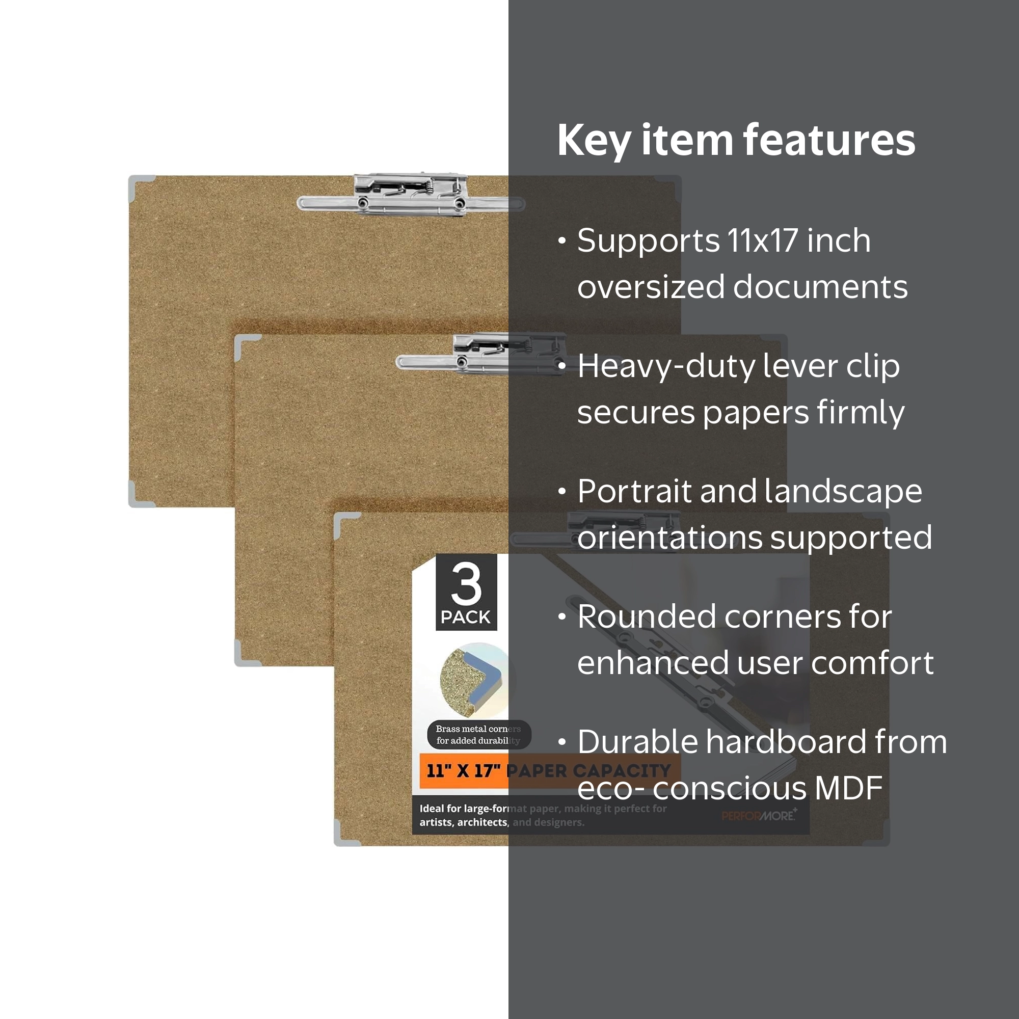 Performore 11x17 Eco Drafting Clipboard | Hardboard | Lever Clip