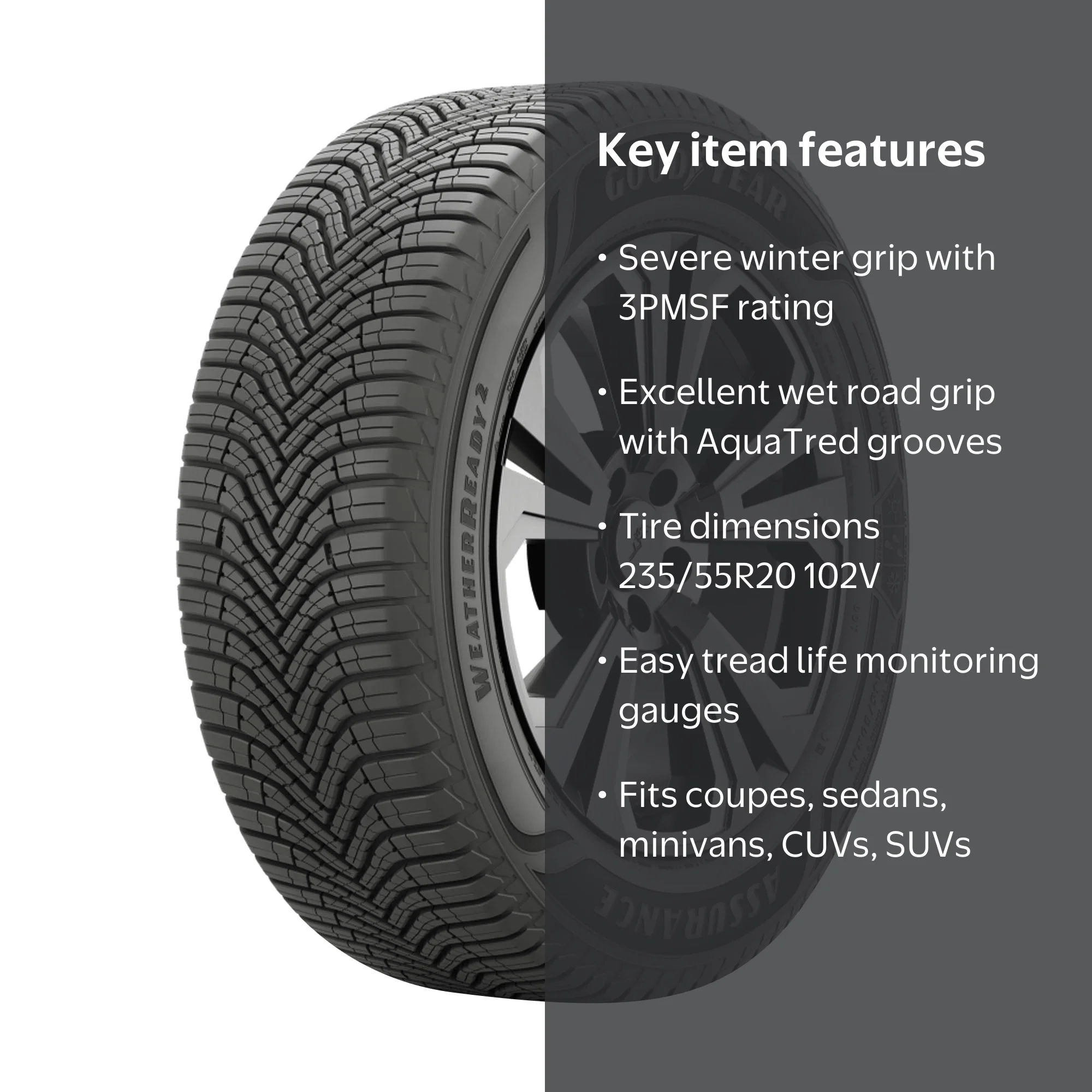 Goodyear, Passenger Tire, 235/55R20 102V, All Weather - Walmart.com