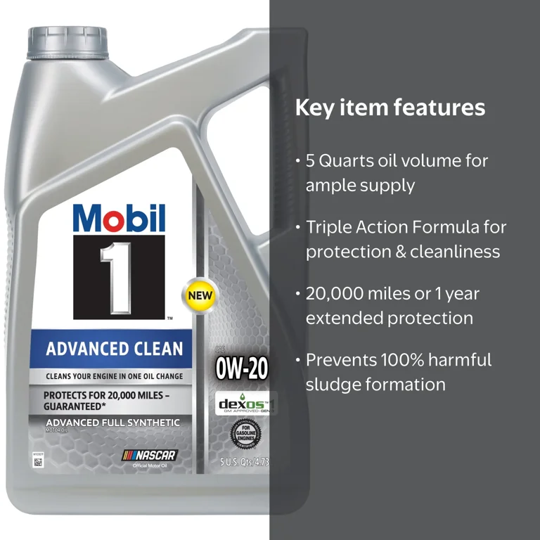 Mobil 1 Advanced Clean Full Synthetic Motor Oil 0W-20, 5 Quarts
