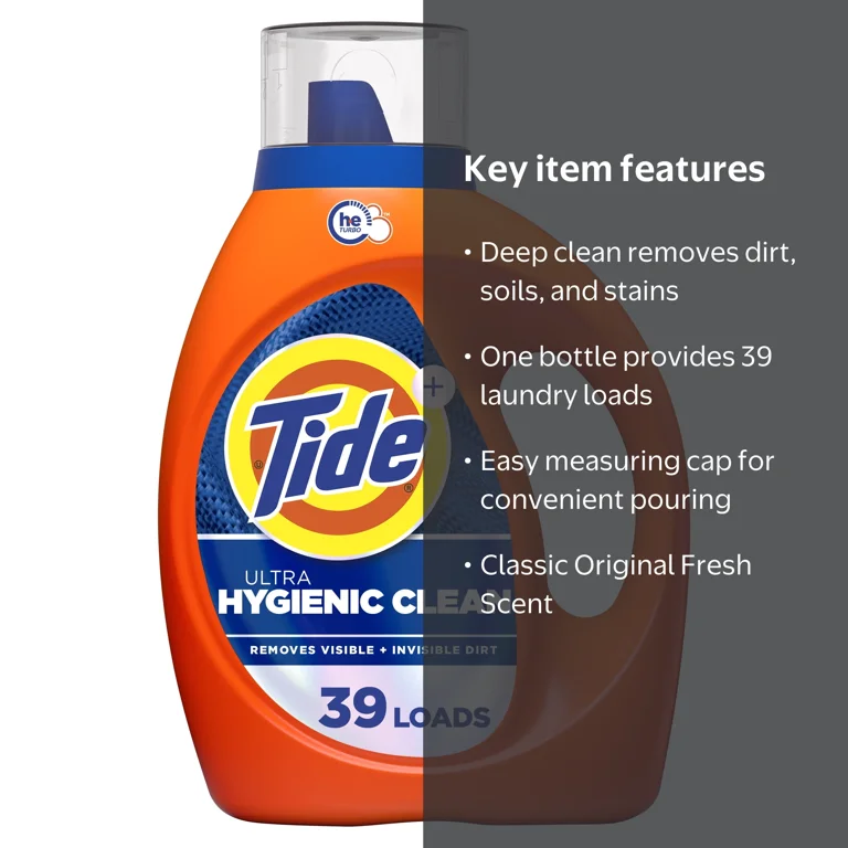 Tide Ultra Hygienic Clean Liquid Laundry Detergent, Original Scent