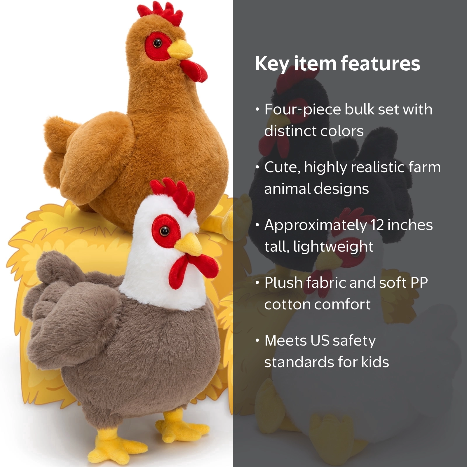 MorisMos 4Pcs Chicken Stuffed Animals Plush Toy with Realistic