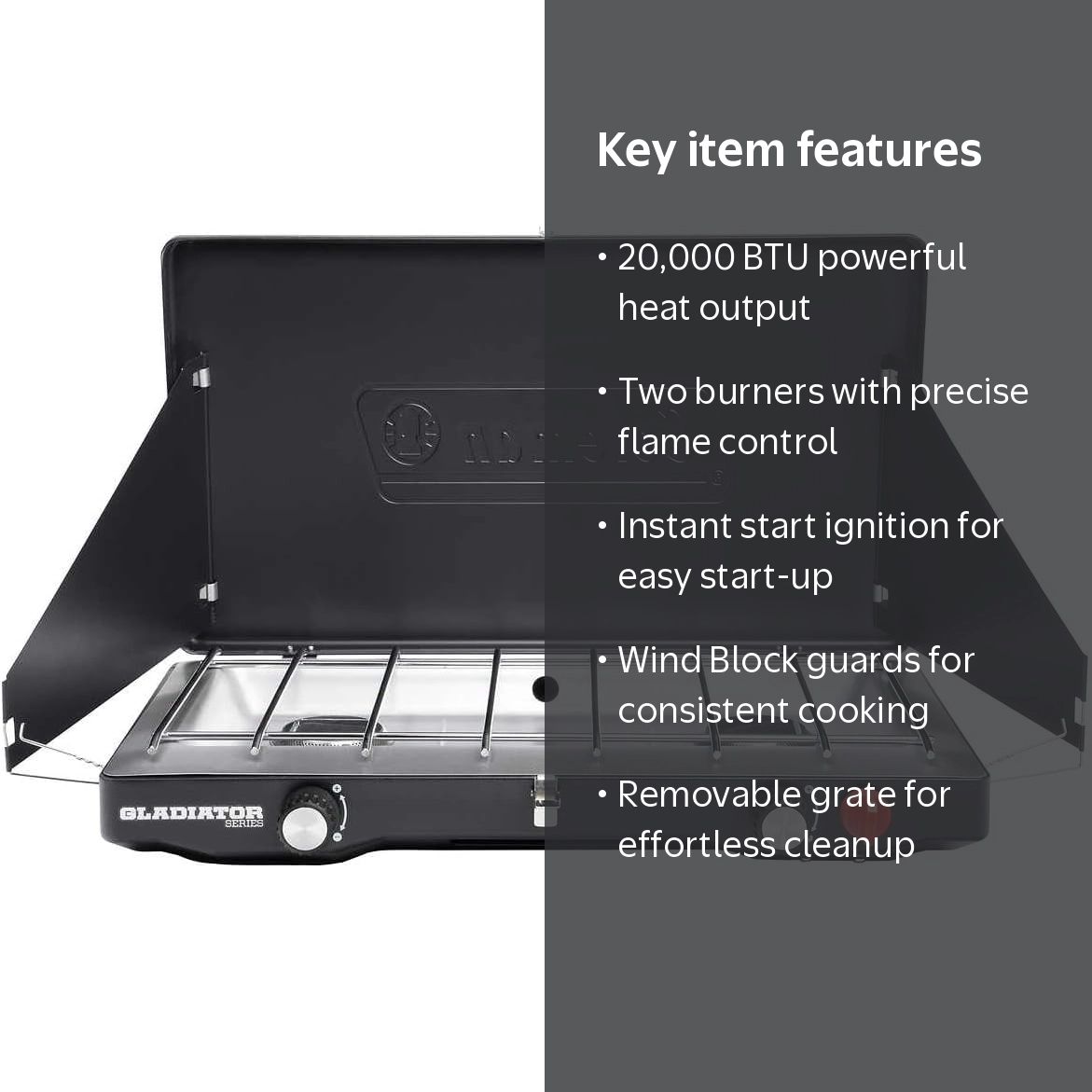 Coleman Gladiator 2 Burner Propane Camping Stove, 20,000 BTU, Wind
