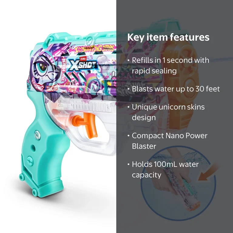 XSHOT Water Fast-Fill Skins Nano Unicorn Water Blaster by ZURU