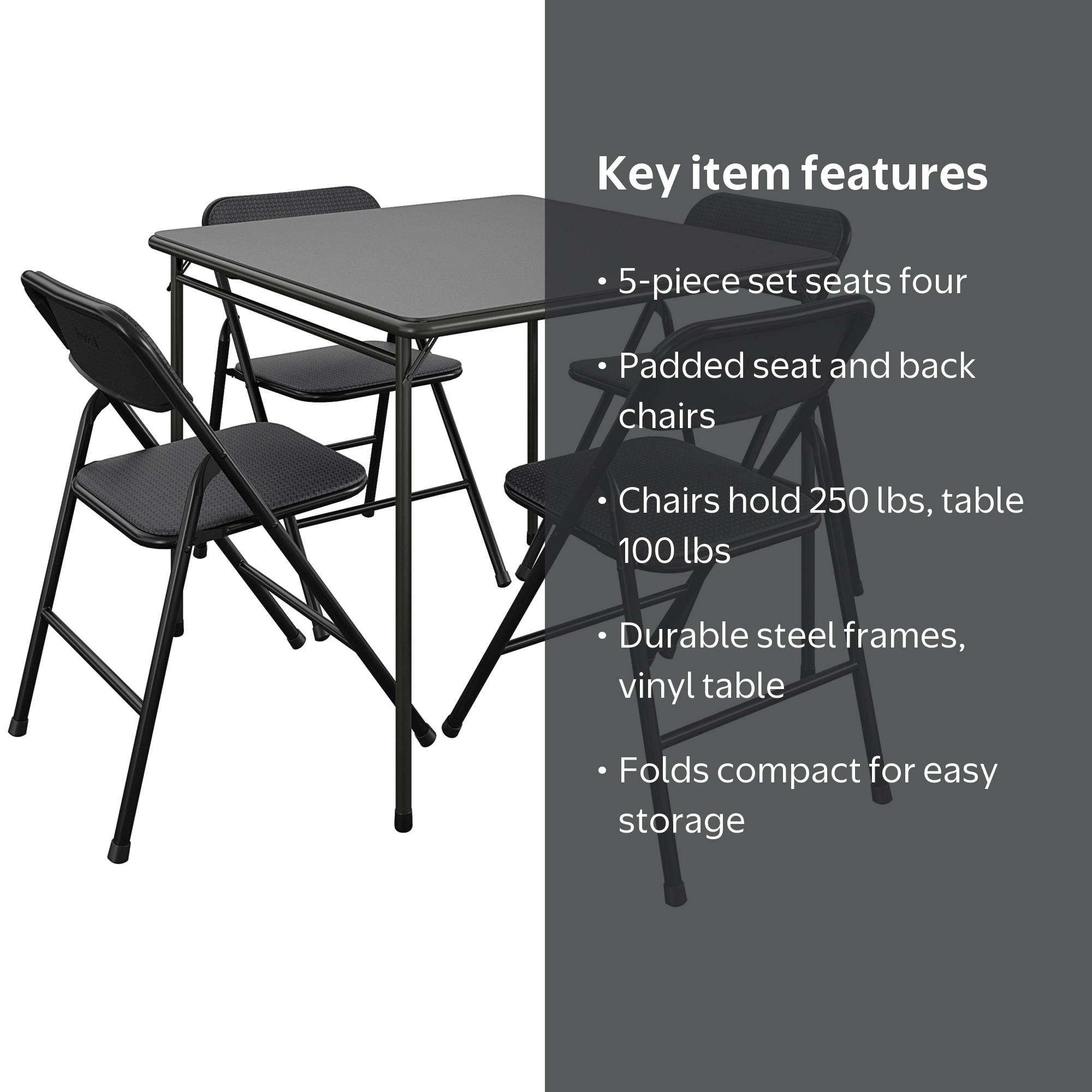 COSCO, Premium 5-Piece Folding Table and Chair Dining Set, Black