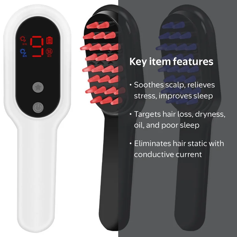 HQX Laser Scalp Massager Comb, Red Blue Light Therapy, Hair Growth