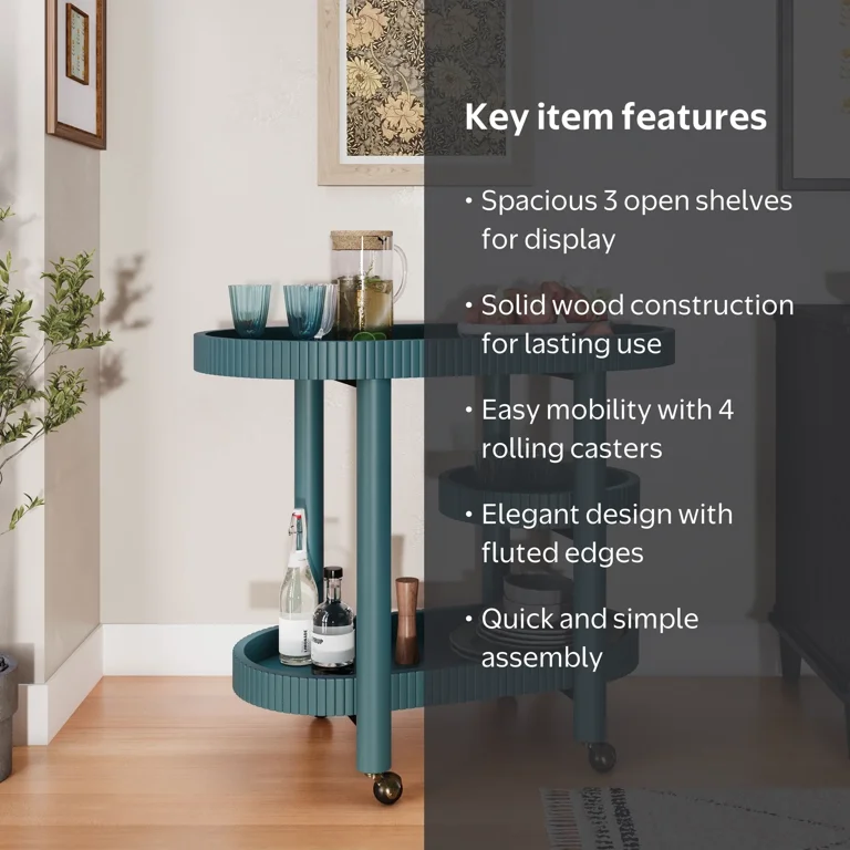 Free Shipping! Beautiful Drew Bar Cart in Thyme Green Finish with