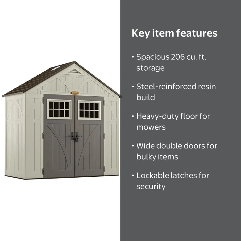 Suncast Tremont® Storage Shed for Backyard, Vanilla, 8'x4', 206 cu