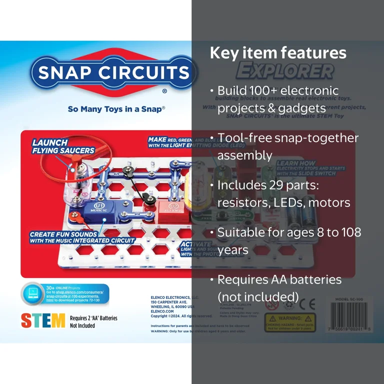 Snap Circuits, Electronics Explorer Kit, SC100, 100+ Projects