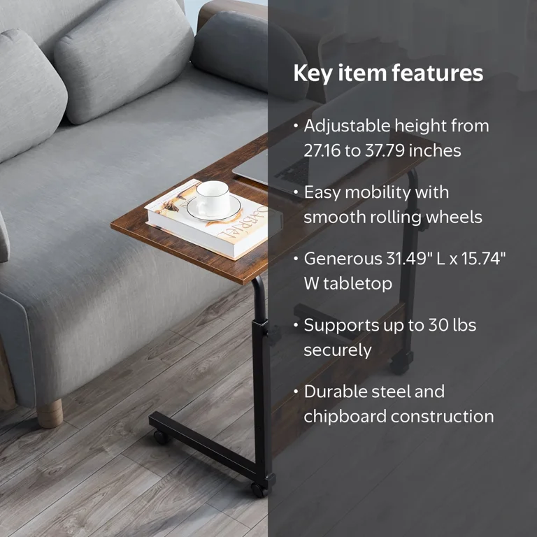 Hassch, Side Table, Height-adjustable, Wheels, Large 80x40cm