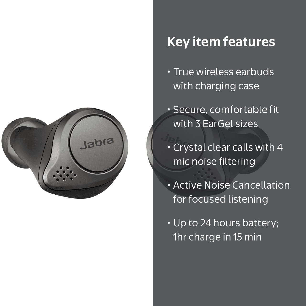 【新品未使用】 Jabra Elite 75t Titanium Black Jabra Elite 75t, True Wireless Earbuds, Bluetooth Headset, Active