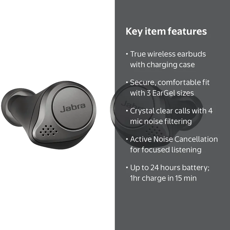 Jabra Elite 75t, True Wireless Earbuds, Bluetooth Headset, Active