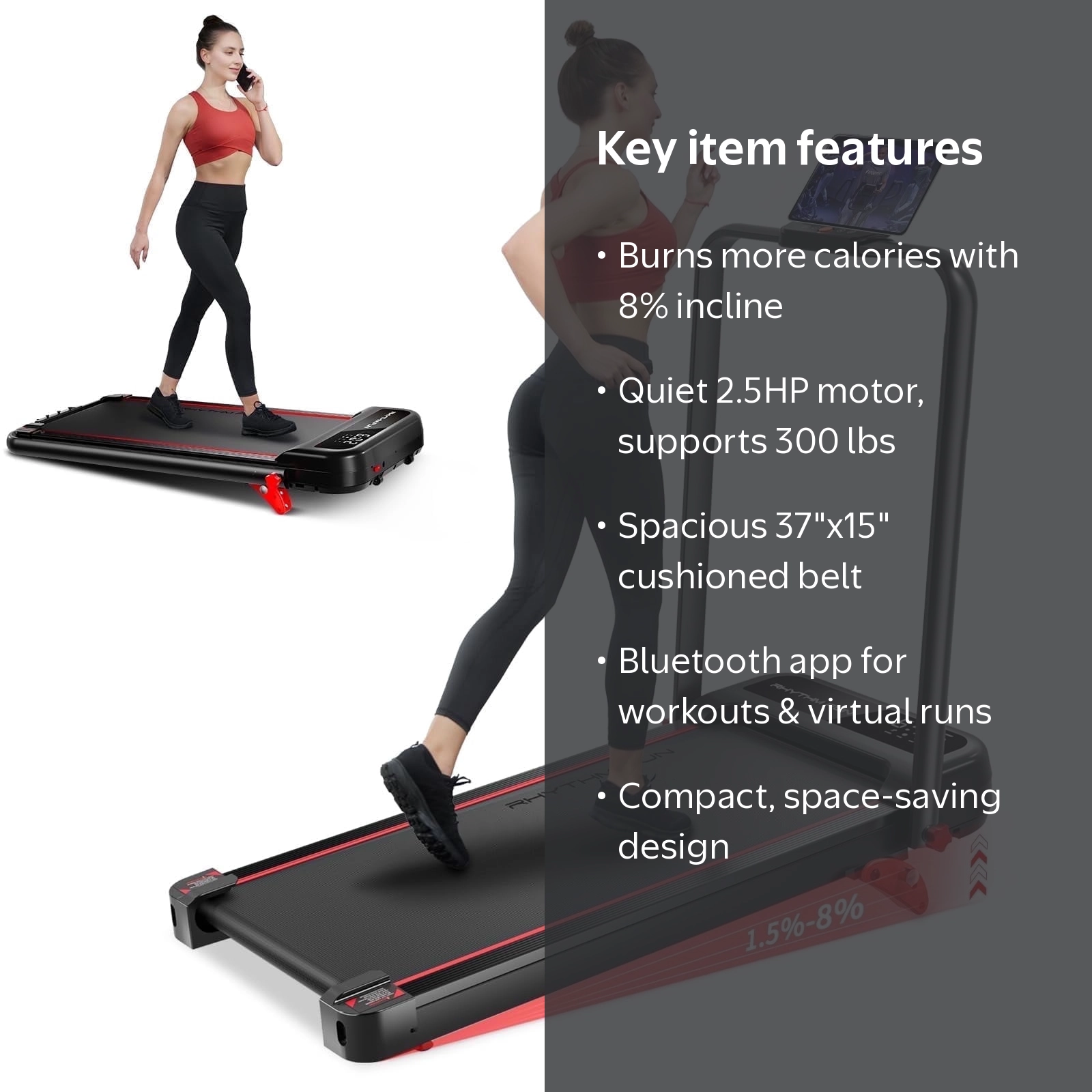 RHYTHM FUN Treadmill with Incline, Folding Walking Pad Treadmill