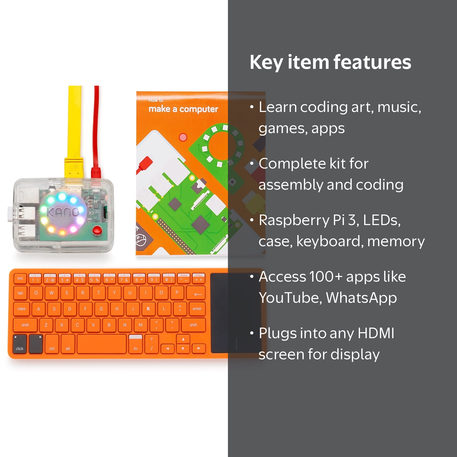 Kano Computer Kit, Make a Computer, Learn to Code, Red, Plastic