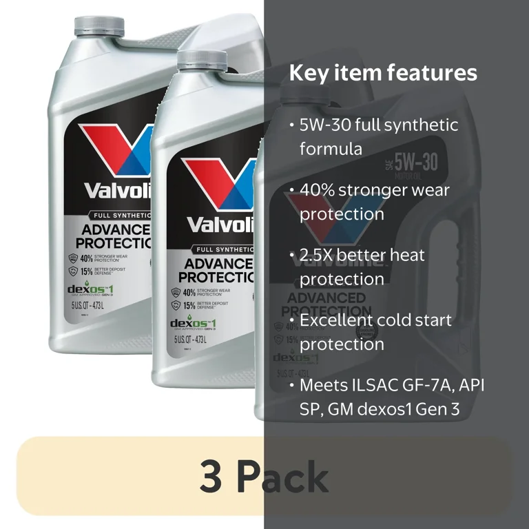 3 pack) Valvoline Advanced Protection Full Synthetic 5W-30 Motor