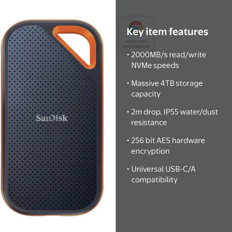 SanDisk, External Solid State Drive, 4TB, Black, NVMe Speed