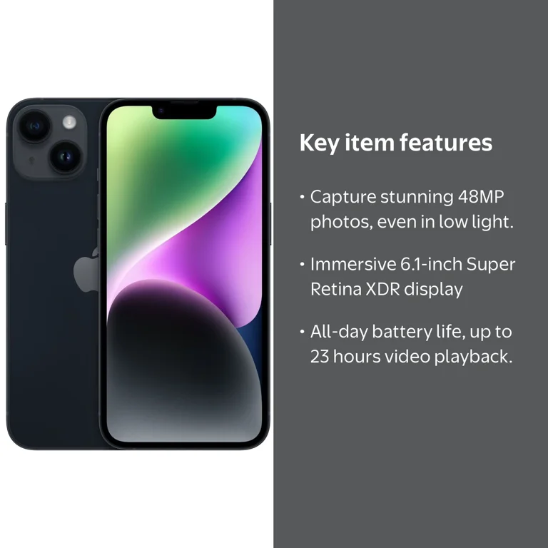 T-Mobile Apple iPhone 14 128GB Midnight - Walmart.com