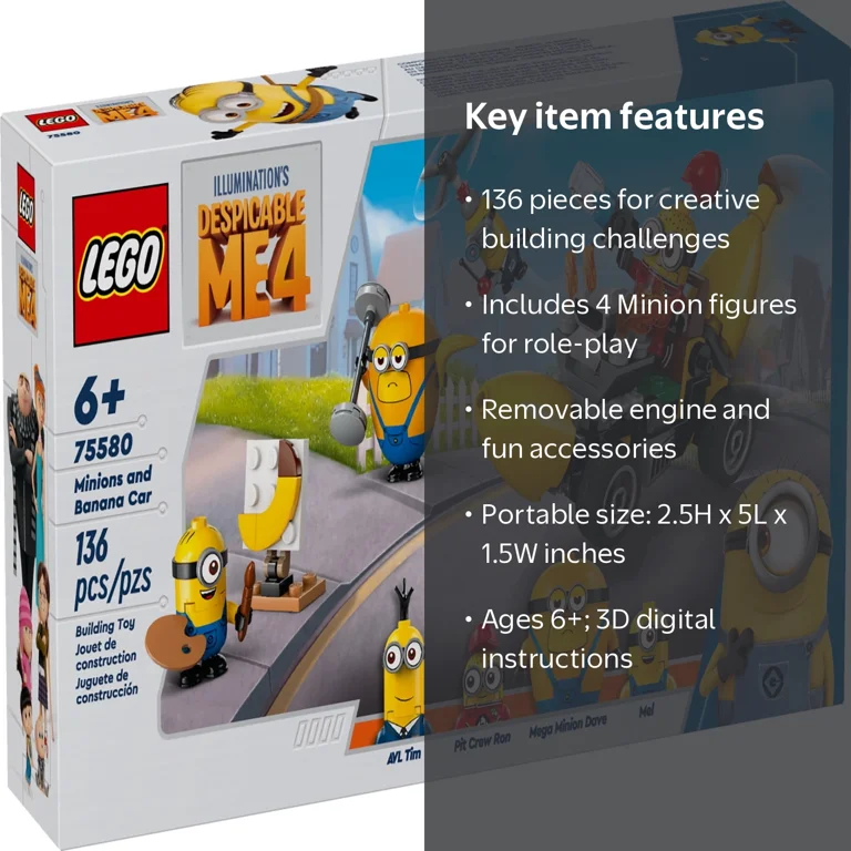 LEGO Despicable Me 4 Minions and Banana Car Toy, 136 Pieces
