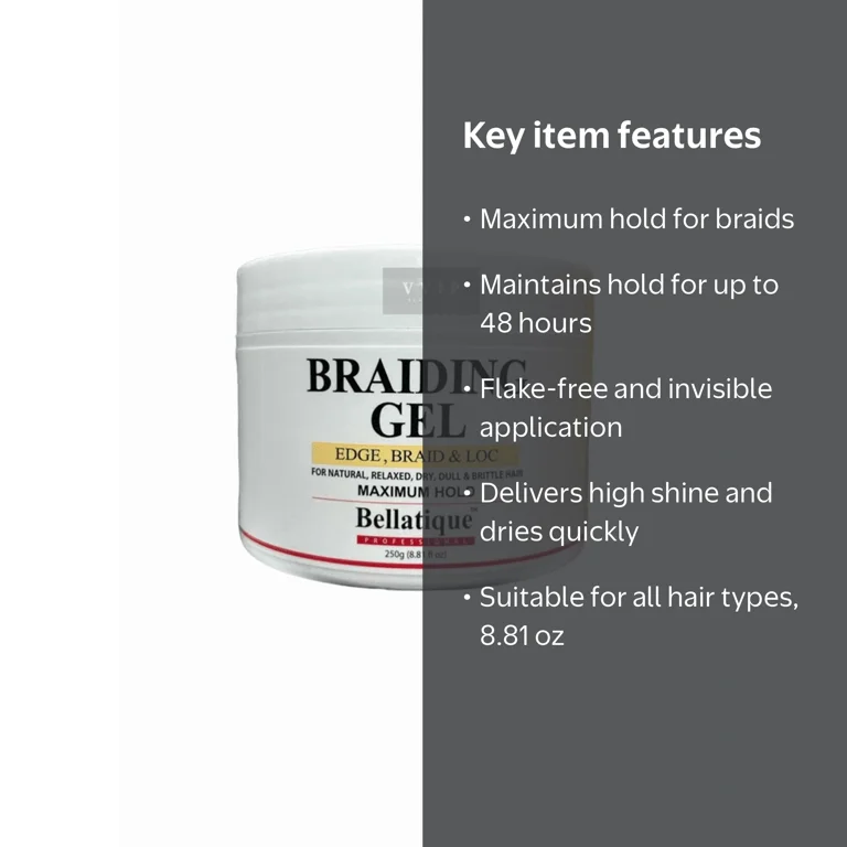 BELLATIQUE, Braiding Gel, 8.8 oz, Strong Hold, High Shine