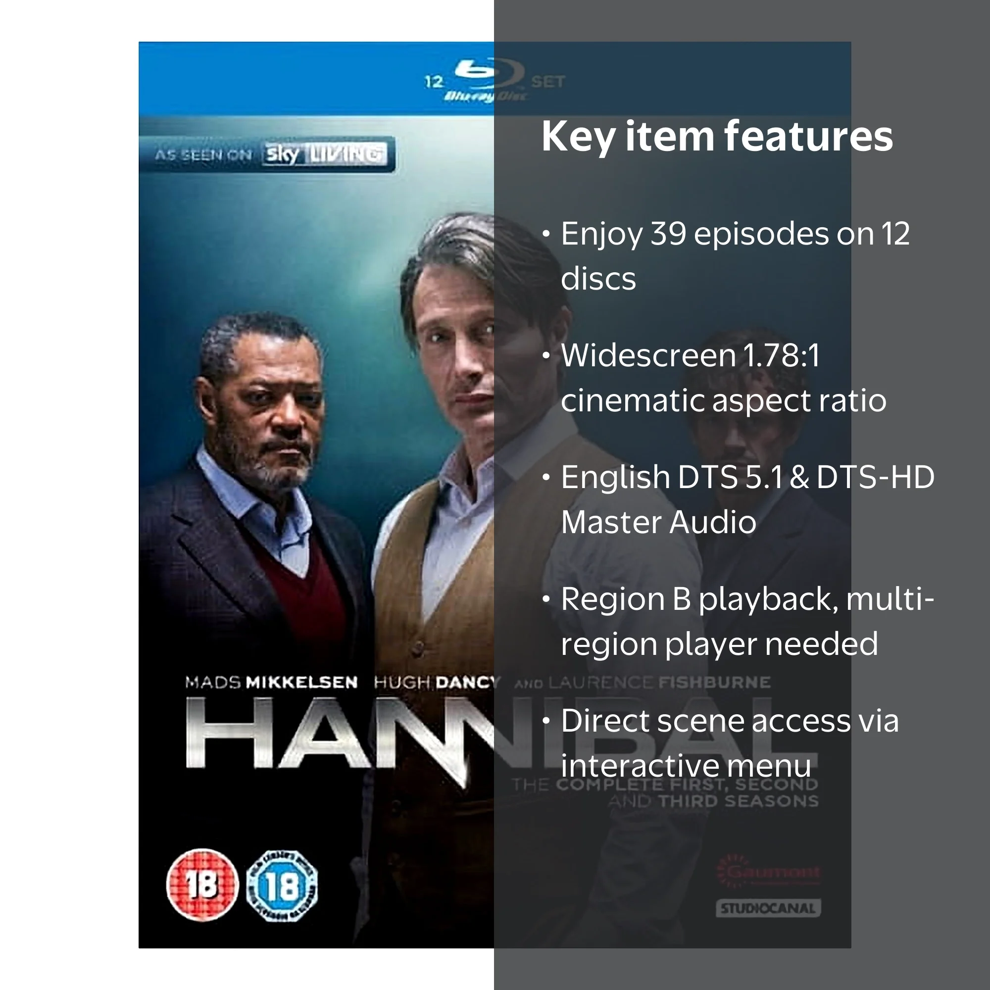Hannibal Complete Seasons 1-3 Blu-Ray Box Set, 12-Disc, Region B