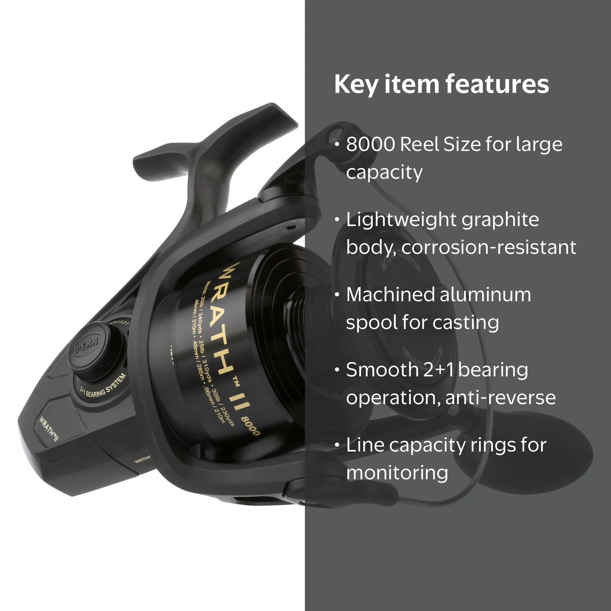 penn captiva cv2 8000 graphite spinning reel Wrath II Cast Aluminum Spool Techno PENN Captiva CV28000 Spinning Reel